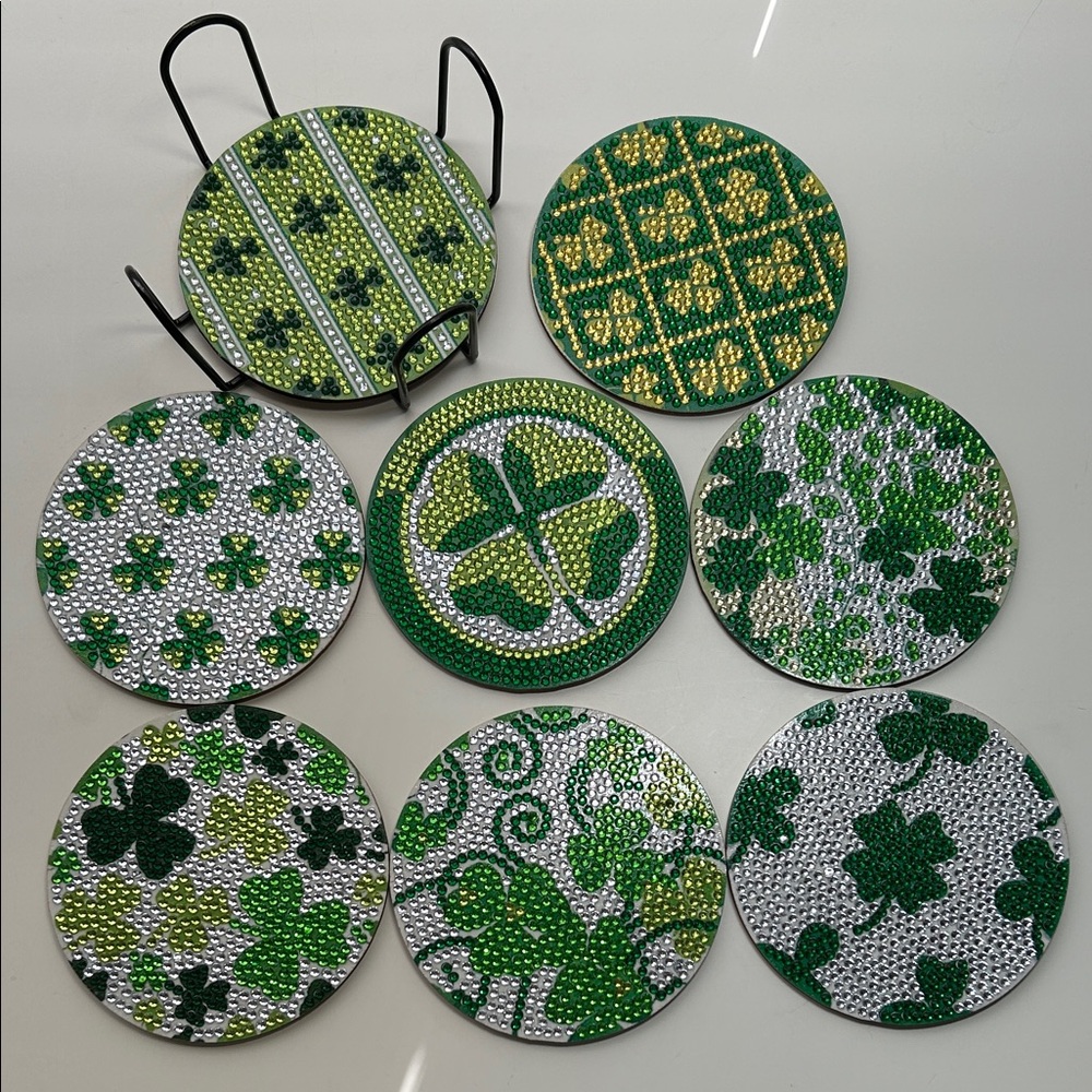 Set of Green and White Shamrock Coasters
